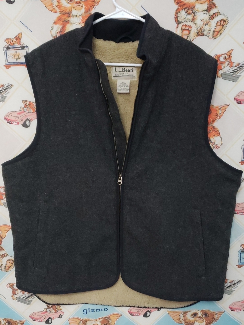 LL Bean Mens Full Zip Green Wool Vest Sherpa Lined Large Vintage Classic Hunting